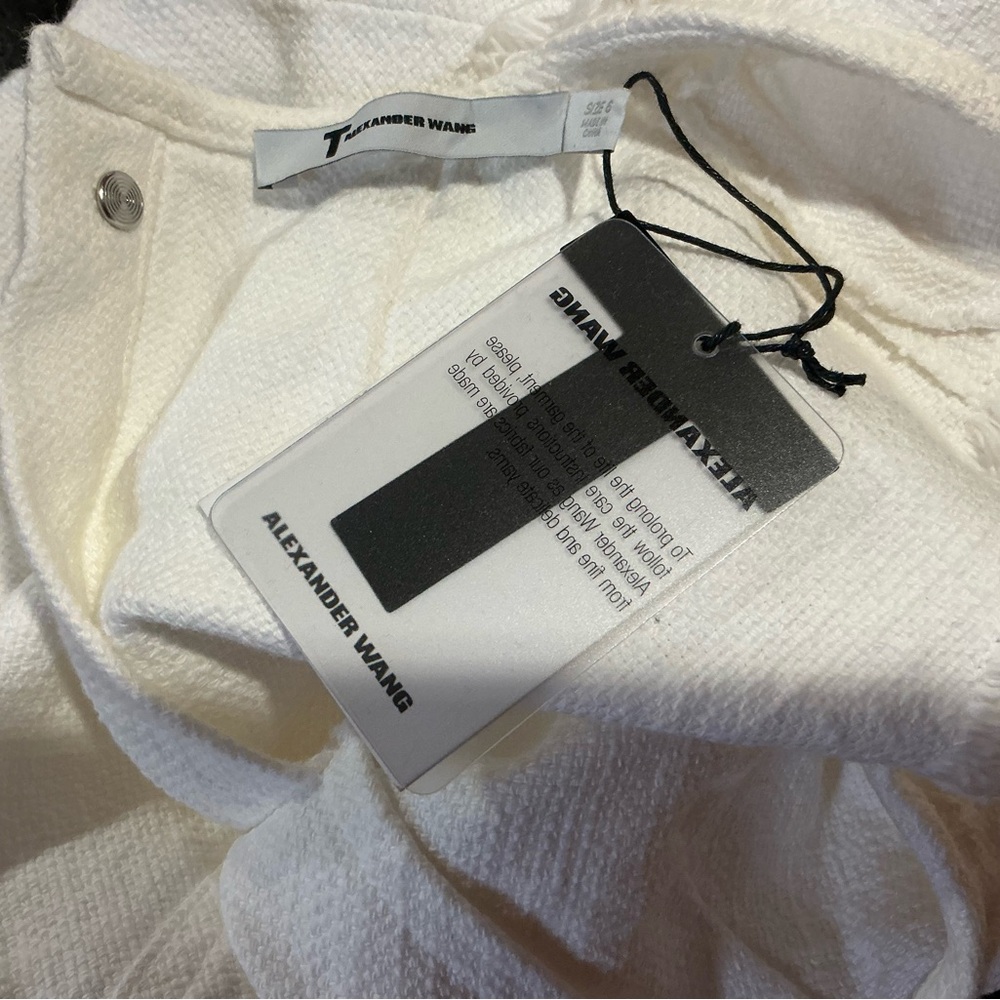 T By Alexander Wang Sleeveless Frayed White Women’s Shift Dress - Picture 7 of 9
